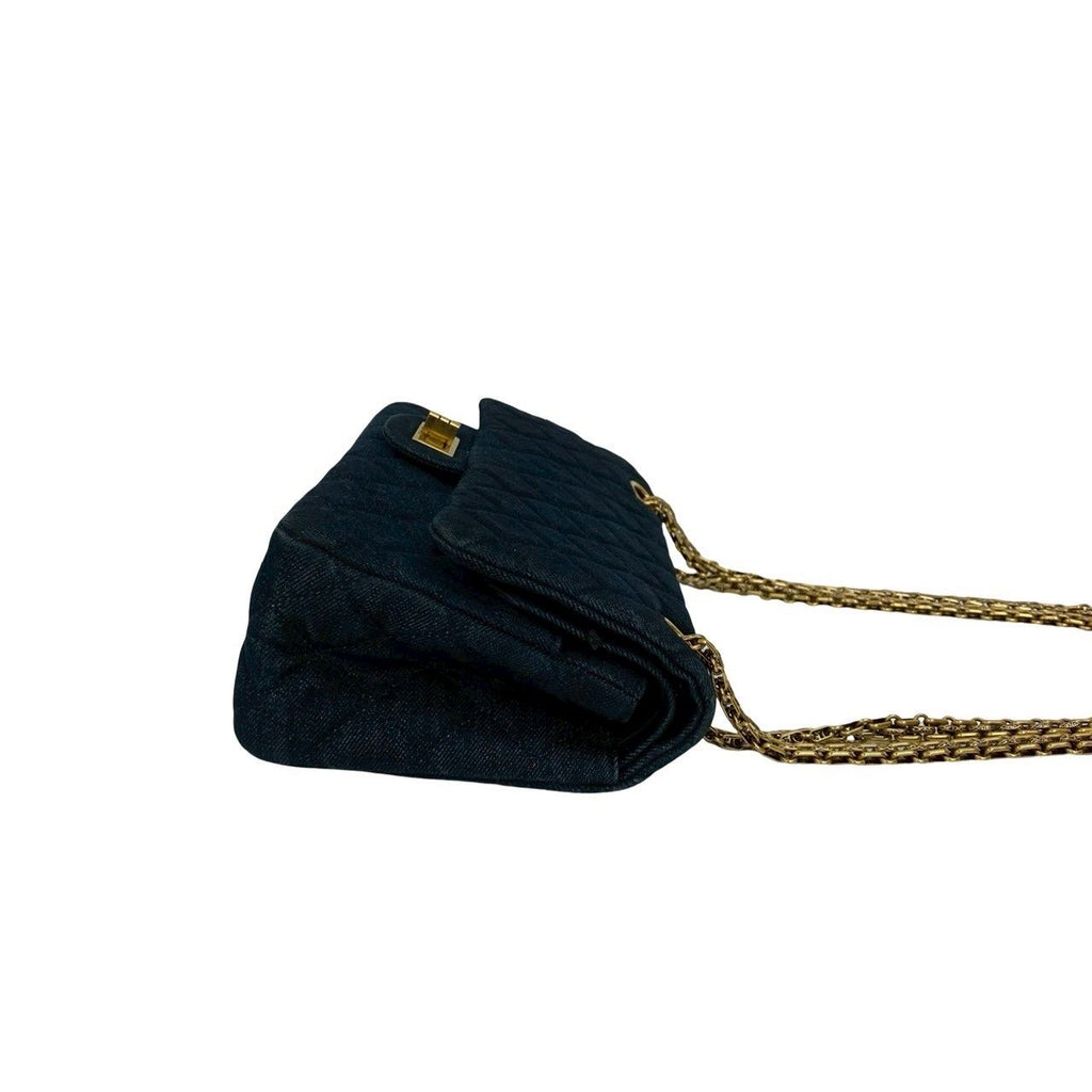Chanel Card with 2.55 Quilted Double Flap Denim Chain Shoulder Bag Blue — view 6