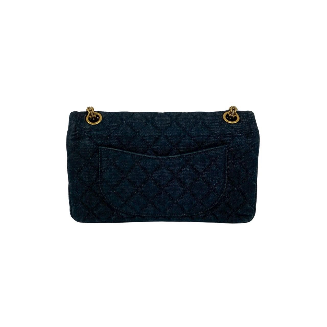 Chanel Card with 2.55 Quilted Double Flap Denim Chain Shoulder Bag Blue — view 3