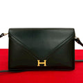 Hermes Vintage Lydie Box Calf Leather Shoulder Bag Pochette Black