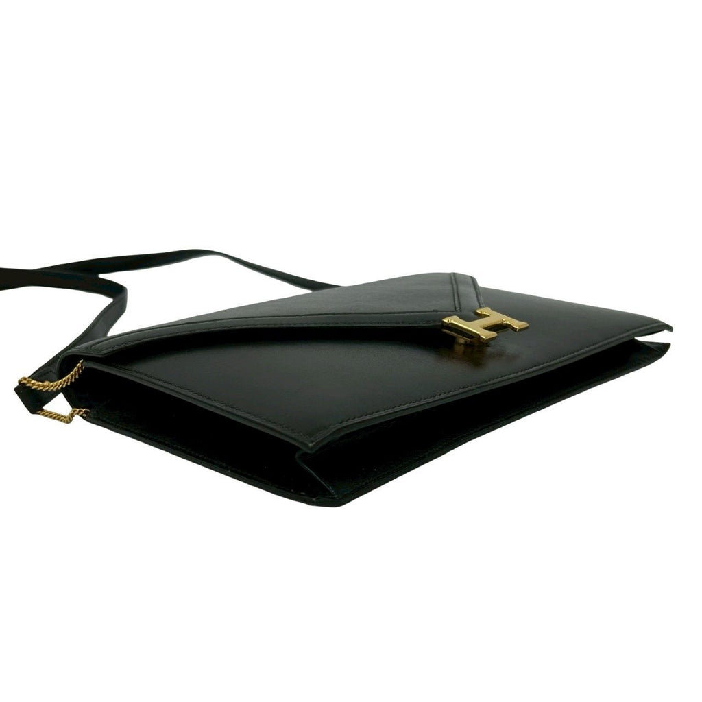 Hermes Vintage Lydie Box Calf Leather Shoulder Bag Pochette Black — view 7