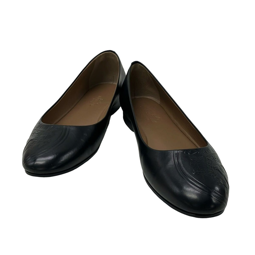 Hermes Flat Shoes 36 Black Embossed Exlibris Leather — view 2