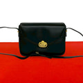 Celine Vintage Triomphe Logo Leather Shoulder Bag Pochette Black