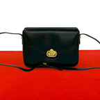 Celine Vintage Triomphe Logo Leather Shoulder Bag Pochette Black