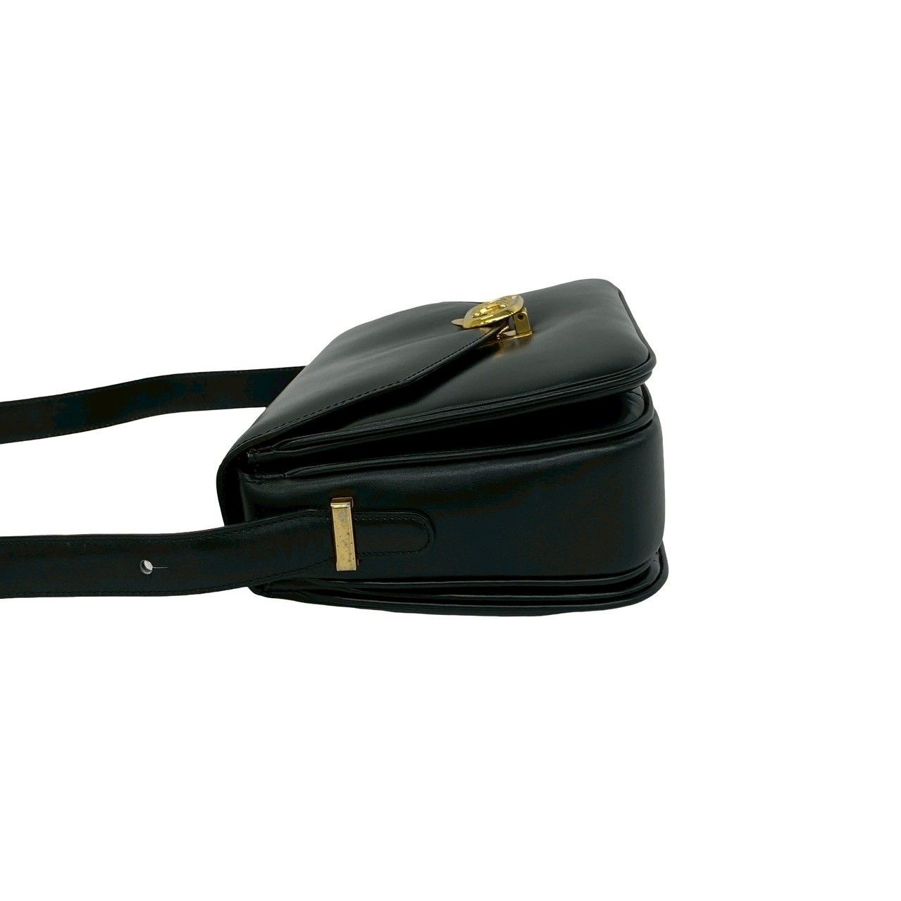 Celine Vintage Triomphe Logo Leather Shoulder Bag Pochette Black — view 5