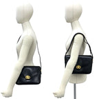 Celine Vintage Triomphe Logo Leather Shoulder Bag Pochette Black — view 2