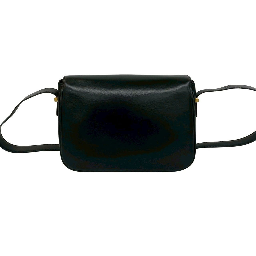 Celine Vintage Triomphe Logo Leather Shoulder Bag Pochette Black — view 3