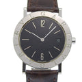 Bvlgari Stainless Steel Leather Quartz Analog Display Black Dial Watch