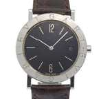 Bvlgari Stainless Steel Leather Quartz Analog Display Black Dial Watch