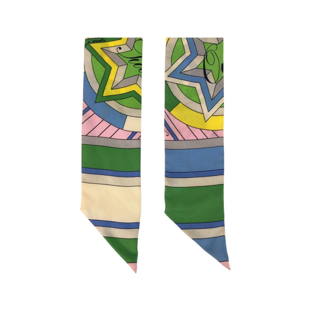 Hermes Twilly Green Pink Yellow Silk Scarf Ribbon — view 3