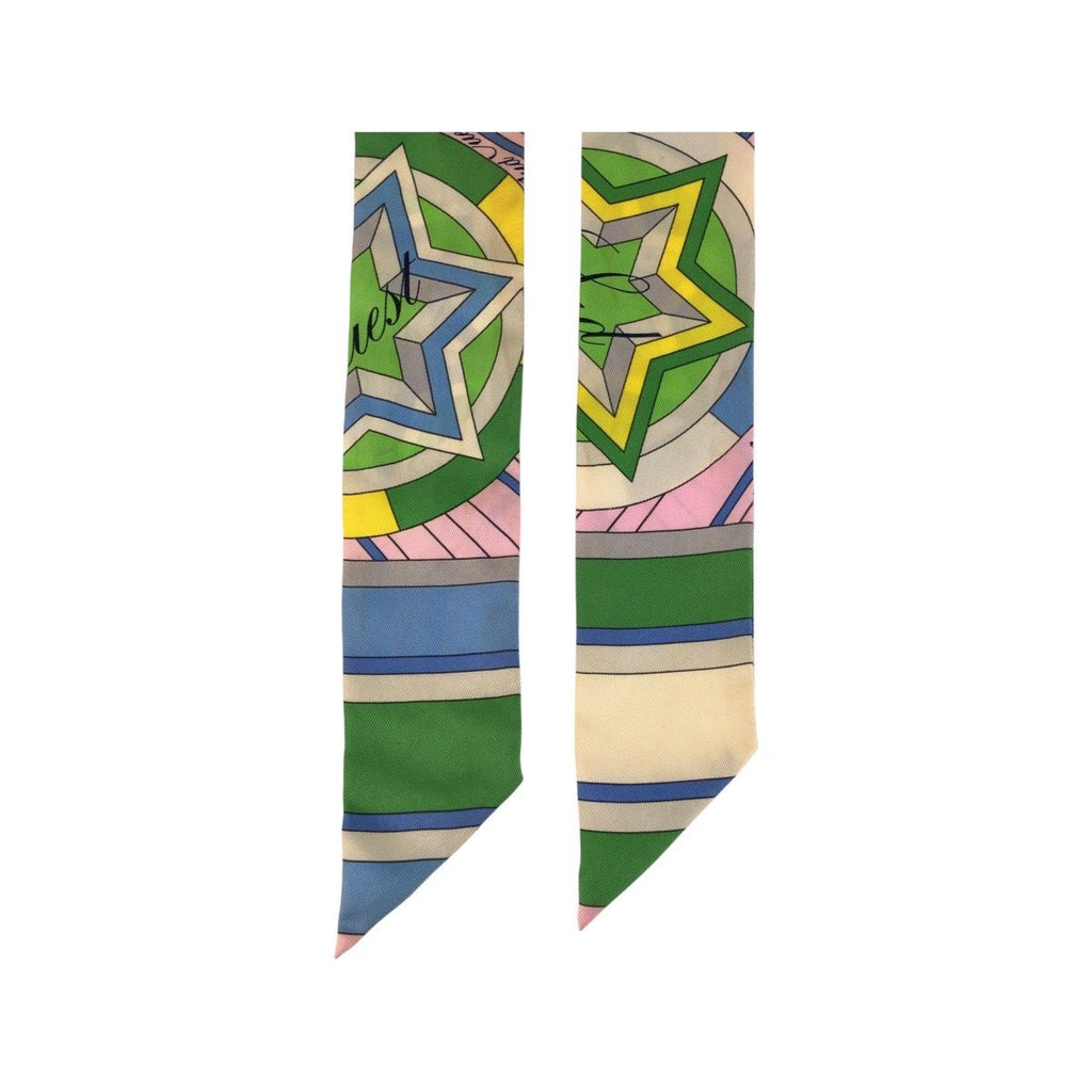 Hermes Twilly Green Pink Yellow Silk Scarf Ribbon — view 4