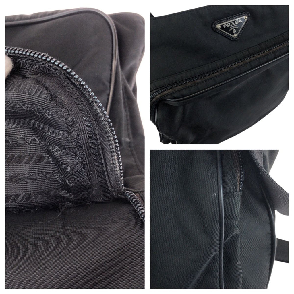 Prada Tessuto Black Silver Nylon Shoulder Bag — view 5