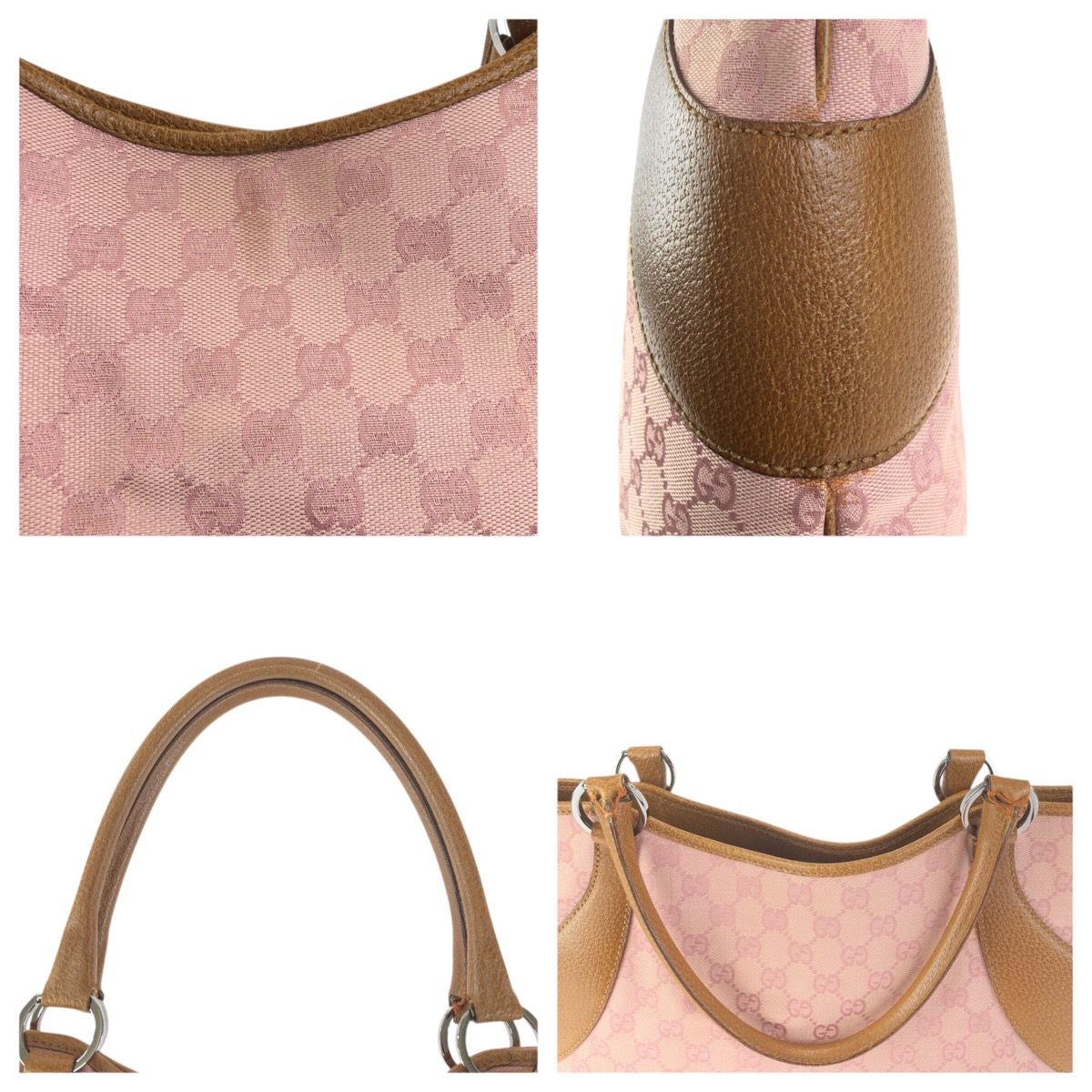 Gucci Pink Brown Silver GG Canvas Leather Tote Shoulder Bag — view 6
