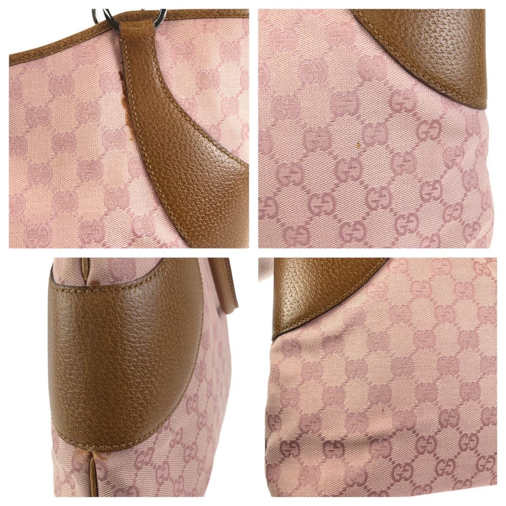 Gucci Pink Brown Silver GG Canvas Leather Tote Shoulder Bag — view 5