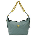 Chanel Quilted Shoulder Bag Leather Green Gold Chain