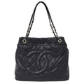 Chanel Quilted Tote Caviar Leather Black Silver Chain Large