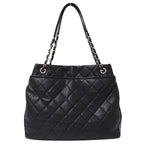 Chanel Quilted Tote Caviar Leather Black Silver Chain Large — view 2