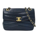 Chanel Shoulder Bag Leather Blue Green Gold Chain