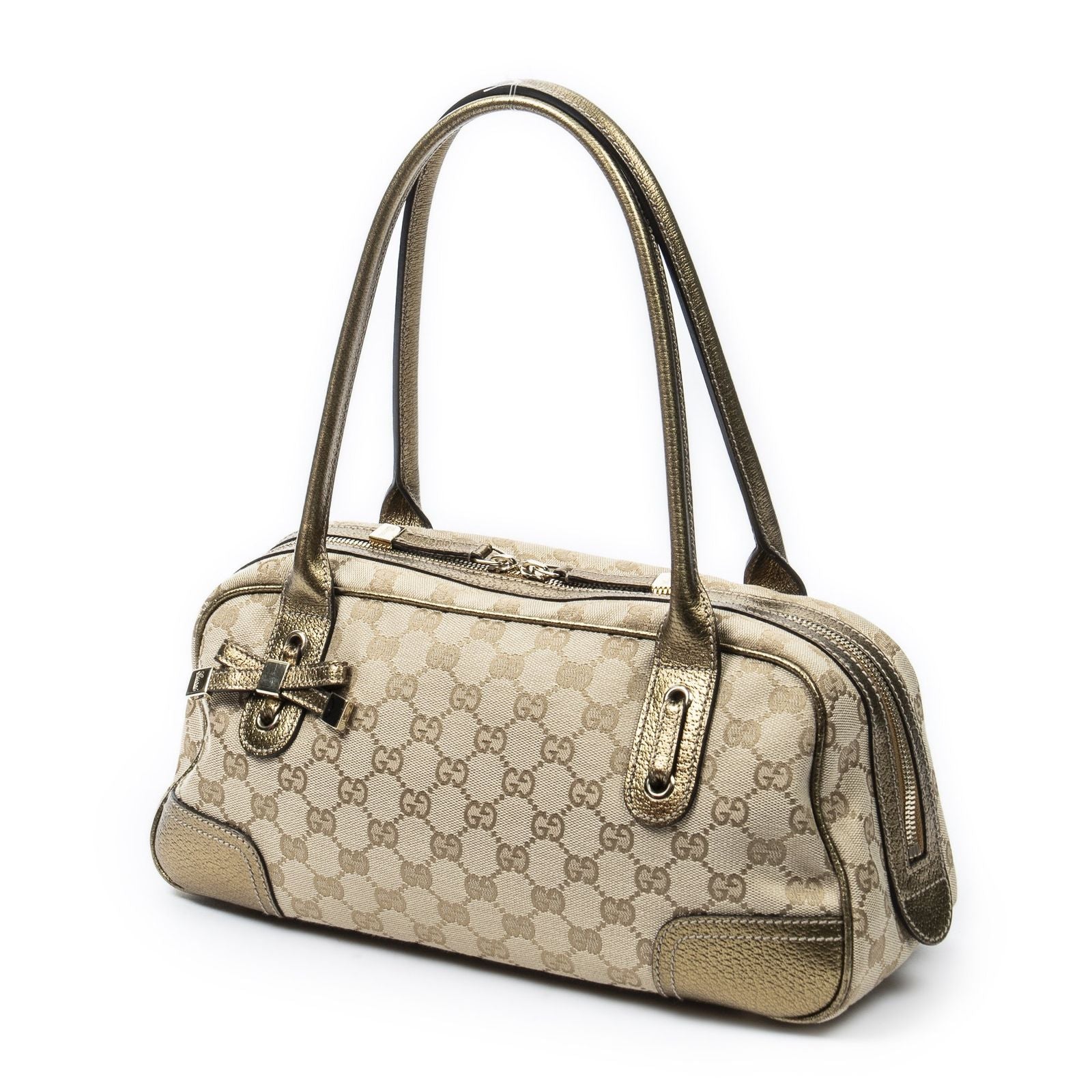 Gucci Princi Boston Beige Gold GG Canvas Messenger Bag — view 2