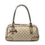 Gucci Princi Boston Beige Gold GG Canvas Messenger Bag