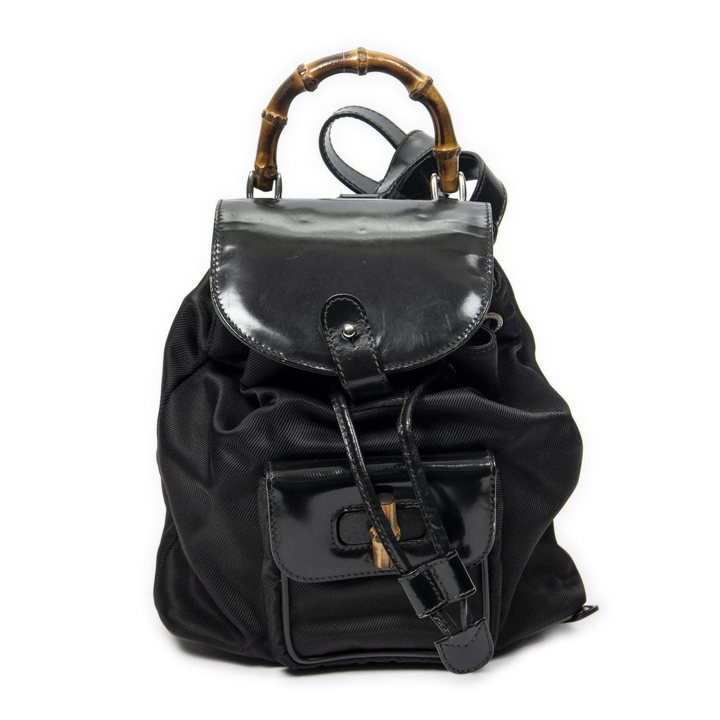 Gucci Mini Bamboo Backpack Sac Black Nylon Canvas