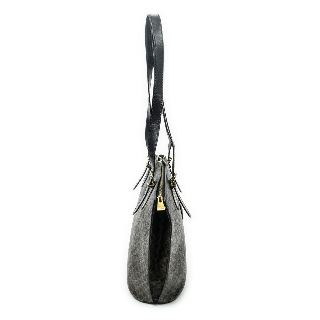 Celine Vintage Shoulder Zip Tote Black Brown Macadam Canvas — view 4