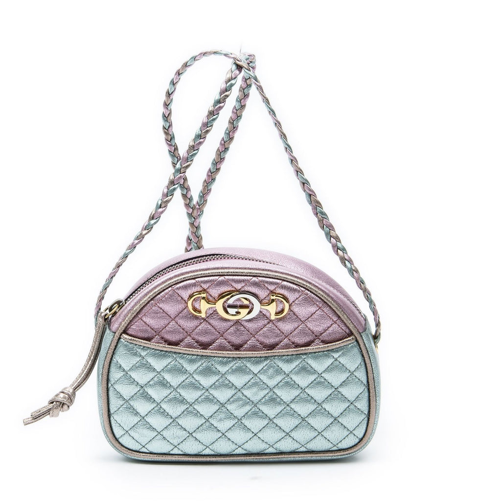 Gucci Trapuntata Mini Camera Crossbody Light Pink Light Blue Matelasse Metallic