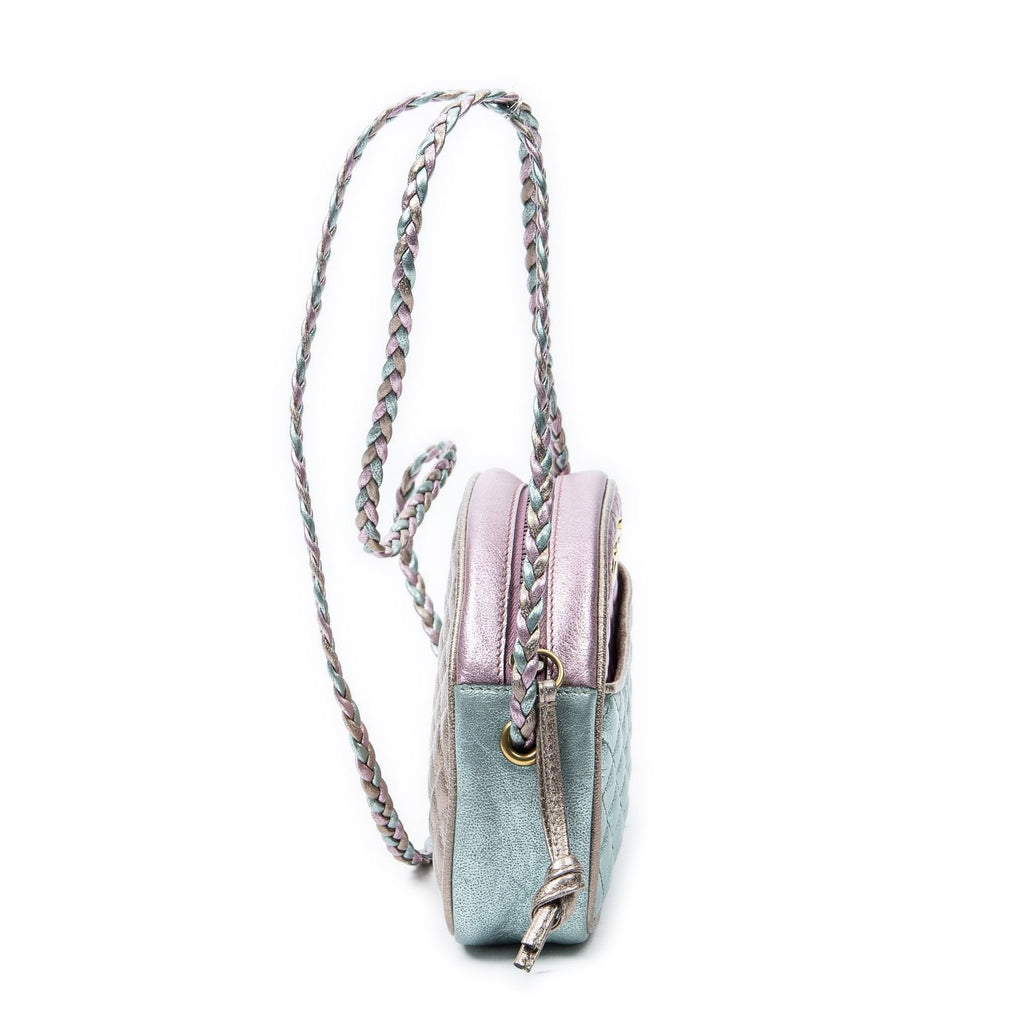 Gucci Trapuntata Mini Camera Crossbody Light Pink Light Blue Matelasse Metallic — view 4