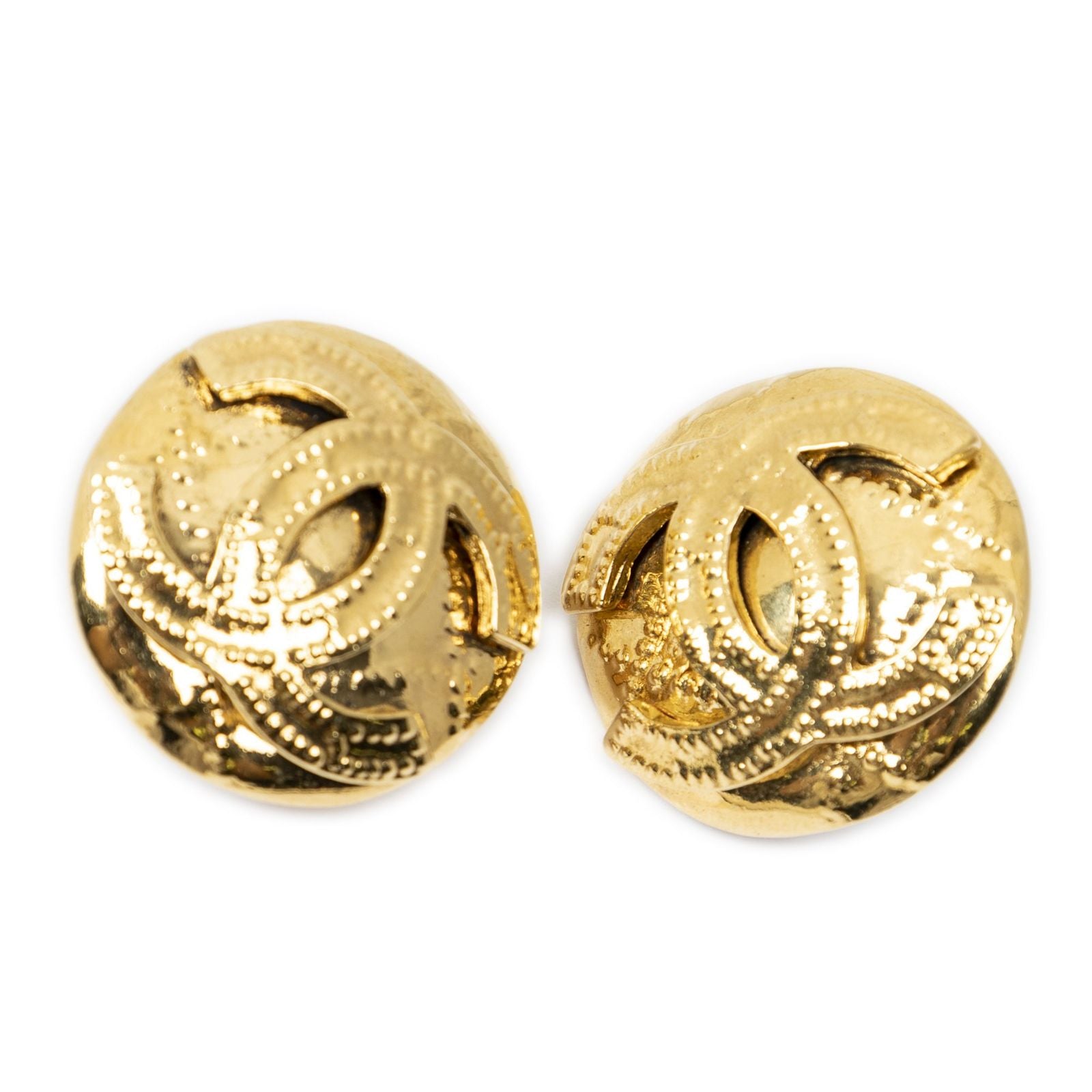 Chanel CC Logo Round Clip Type Earrings Gold Plated