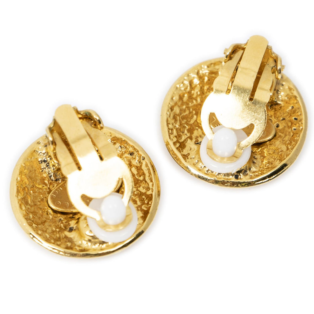 Chanel CC Logo Round Clip Type Earrings Gold Plated — view 2