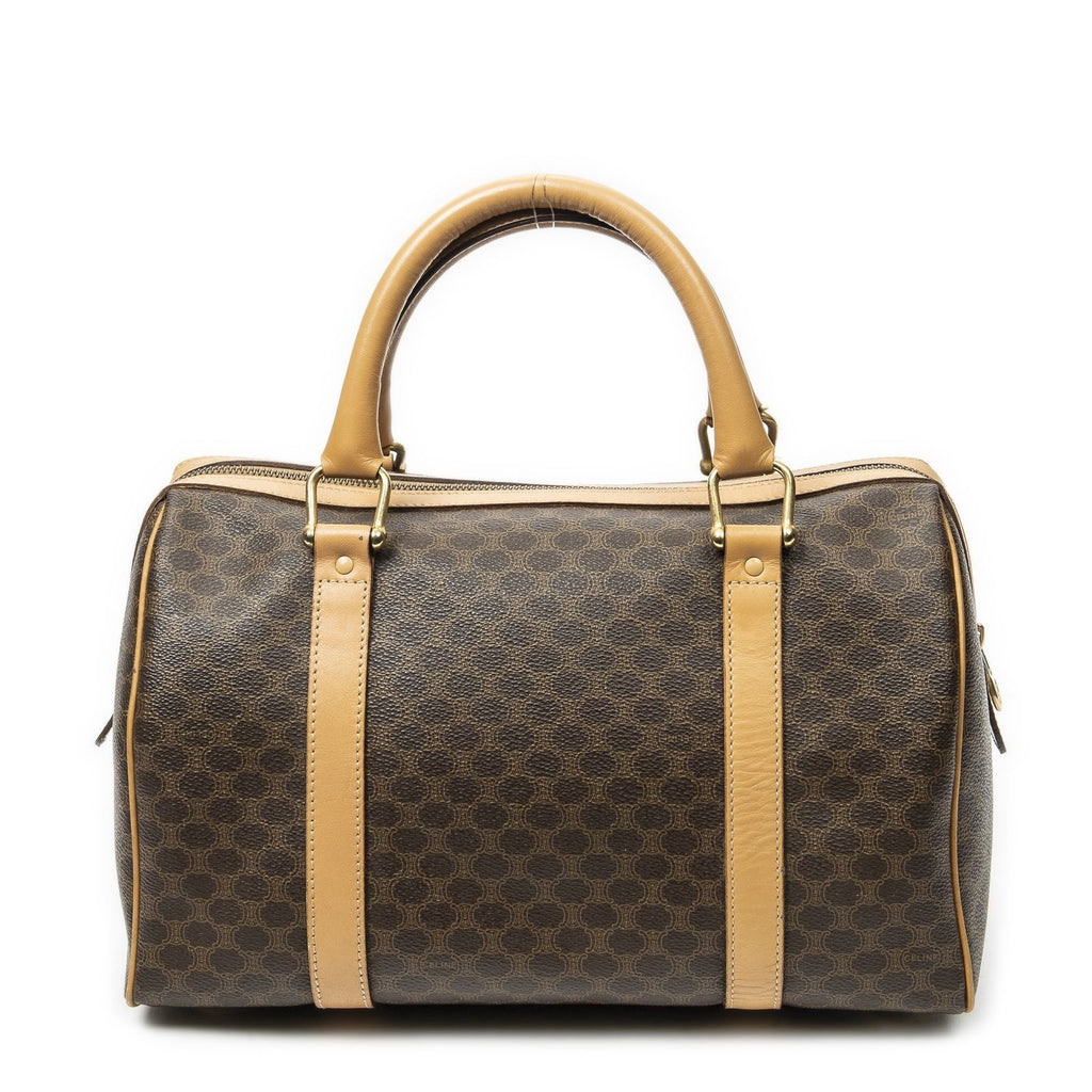 Celine Vintage Small Boston Beige Brown Macadam Canvas Shoulder Bag — view 5