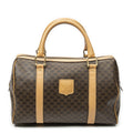 Celine Vintage Small Boston Beige Brown Macadam Canvas Shoulder Bag