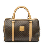 Celine Vintage Small Boston Beige Brown Macadam Canvas Shoulder Bag