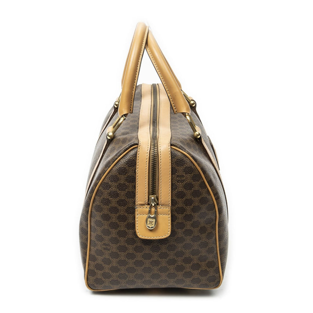 Celine Vintage Small Boston Beige Brown Macadam Canvas Shoulder Bag — view 4