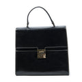 Gucci Vintage Push Lock Top Handle Black Smooth Scarf Skin Leather
