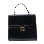 Gucci Vintage Push Lock Top Handle Black Smooth Scarf Skin Leather