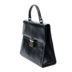 Gucci Vintage Push Lock Top Handle Black Smooth Scarf Skin Leather — view 2