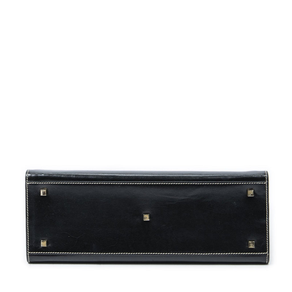Gucci Vintage Push Lock Top Handle Black Smooth Scarf Skin Leather — view 6