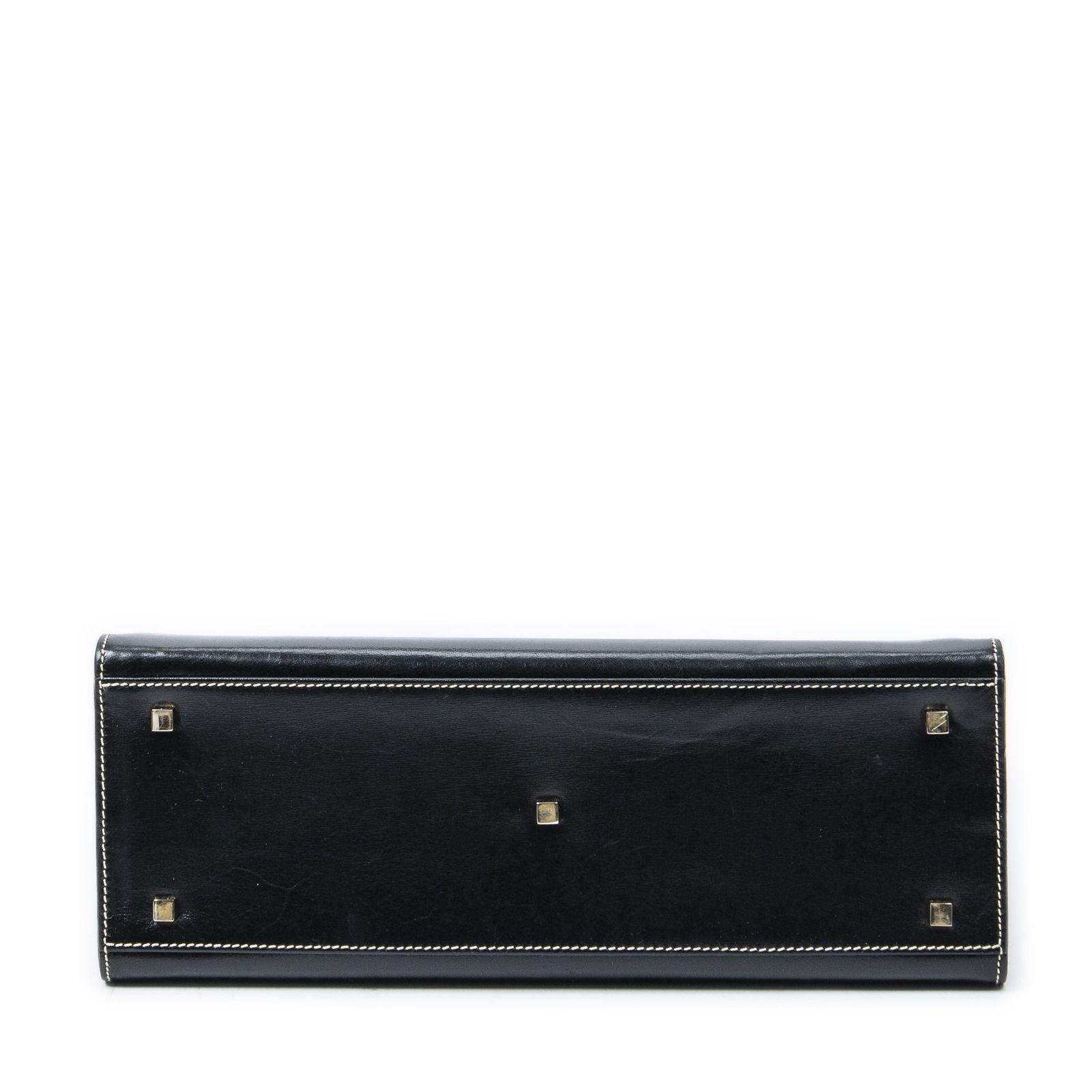 Gucci Vintage Push Lock Top Handle Black Smooth Scarf Skin Leather — view 6