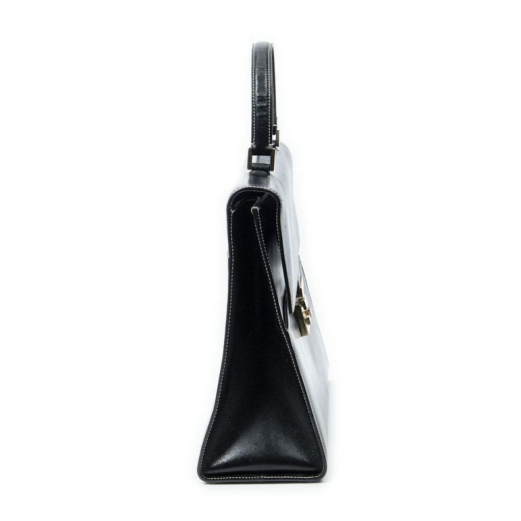 Gucci Vintage Push Lock Top Handle Black Smooth Scarf Skin Leather — view 4