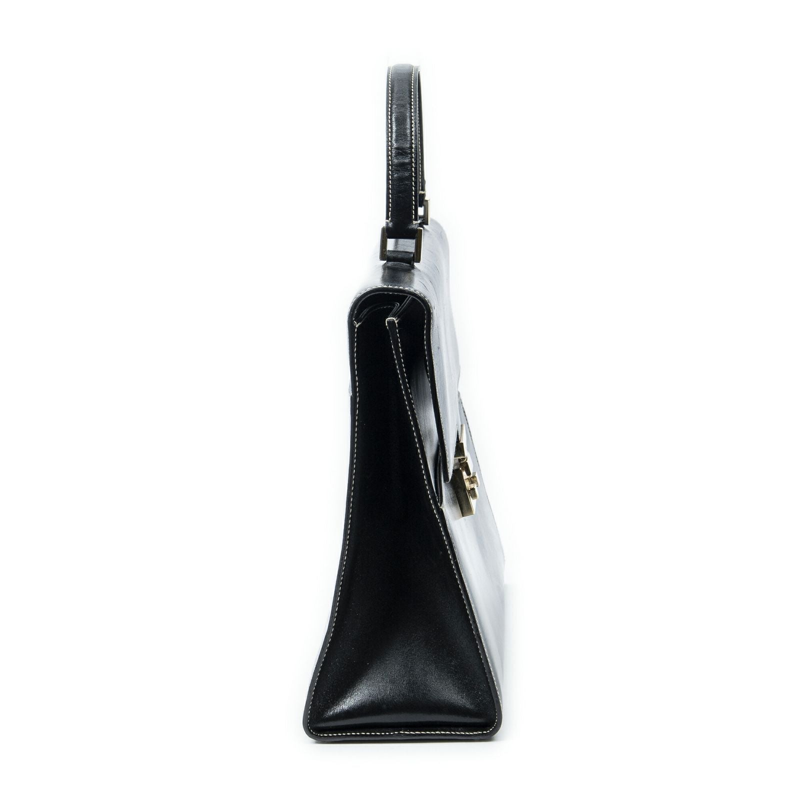Gucci Vintage Push Lock Top Handle Black Smooth Scarf Skin Leather — view 4