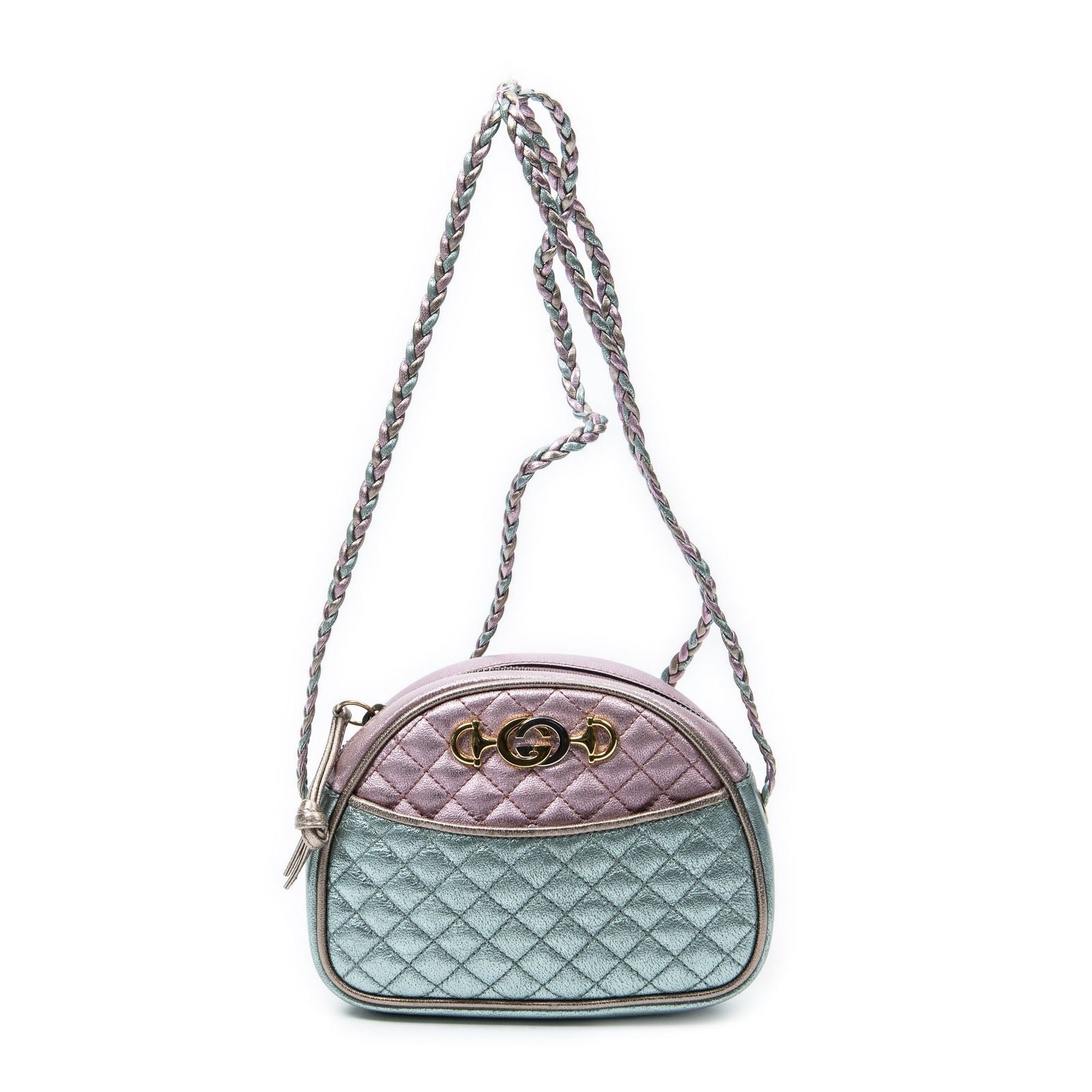 Gucci Trapuntata Mini Camera Crossbody Light Pink Light Blue Matelasse Metallic