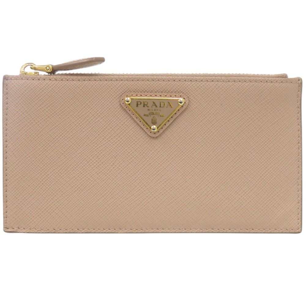 Prada Saffiano Triangle Leather Beige Fragment Case Wallet