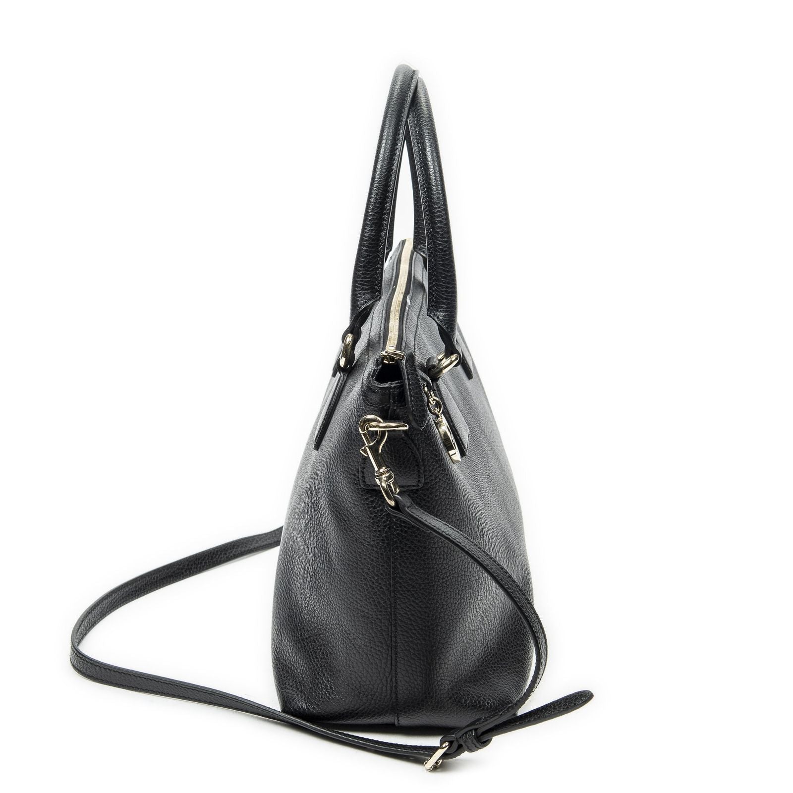 Gucci Large GG Charm Zip Tote Black Gray Calfskin Leather — view 4
