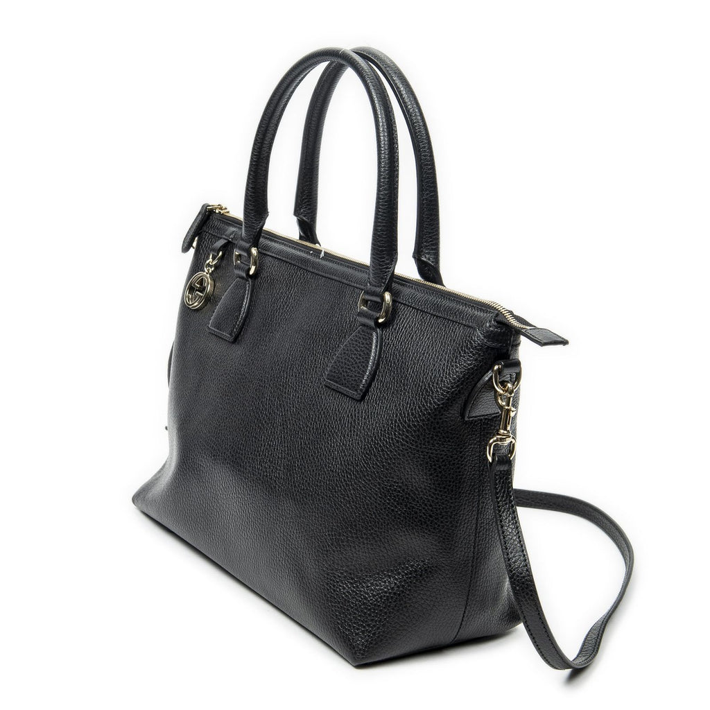 Gucci Large GG Charm Zip Tote Black Gray Calfskin Leather — view 2