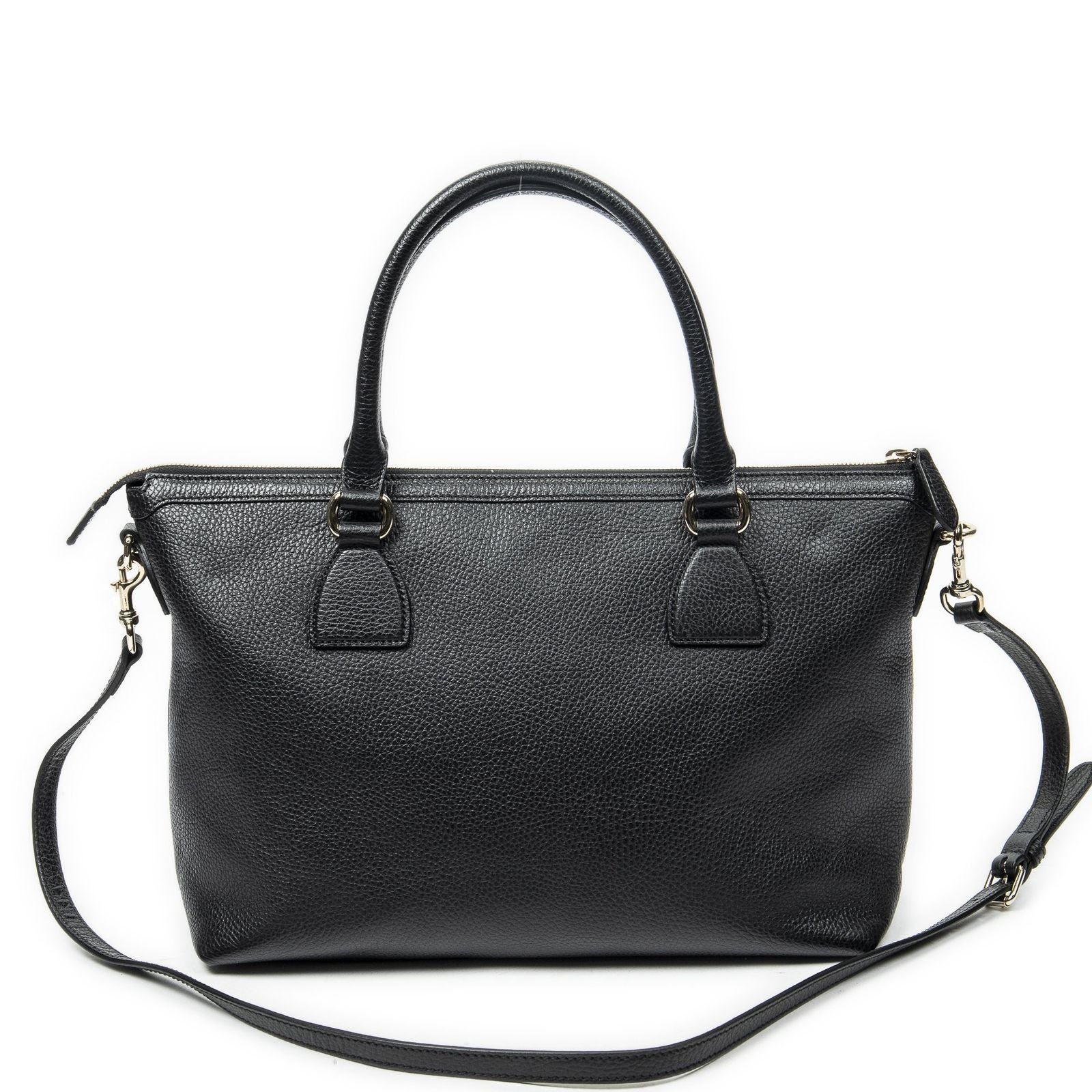 Gucci Large GG Charm Zip Tote Black Gray Calfskin Leather — view 5