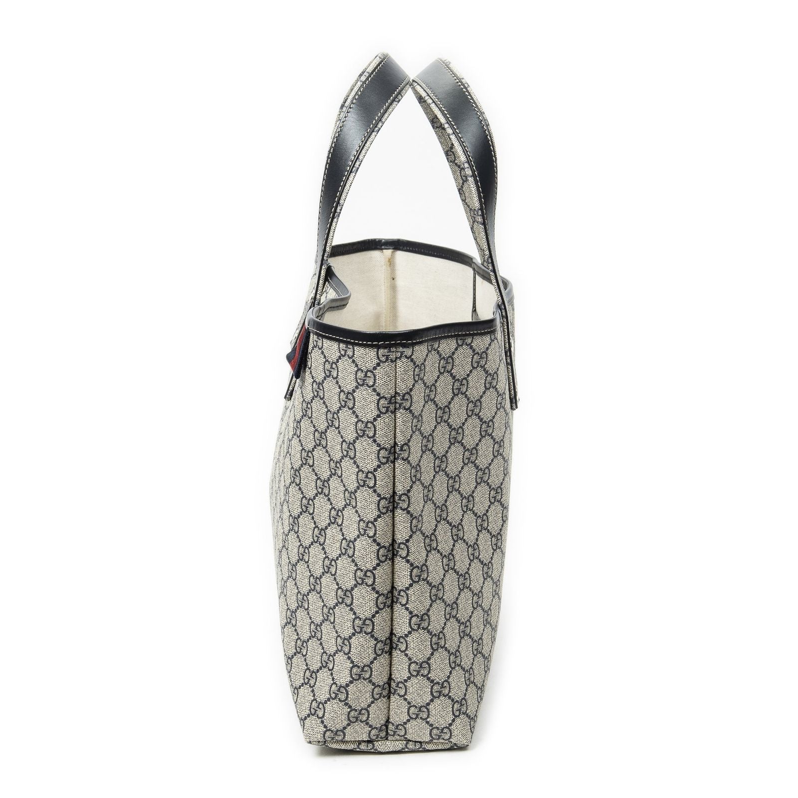 Gucci Web Loop Tote Beige Navy Supreme Canvas — view 3