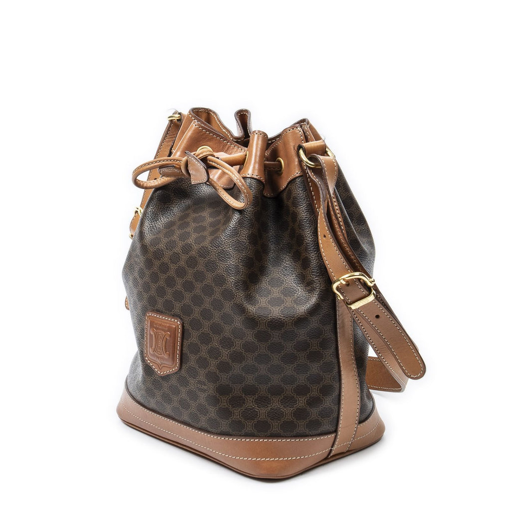 Celine Vintage Side Zip Bucket Tote Brown Macadam Canvas — view 2