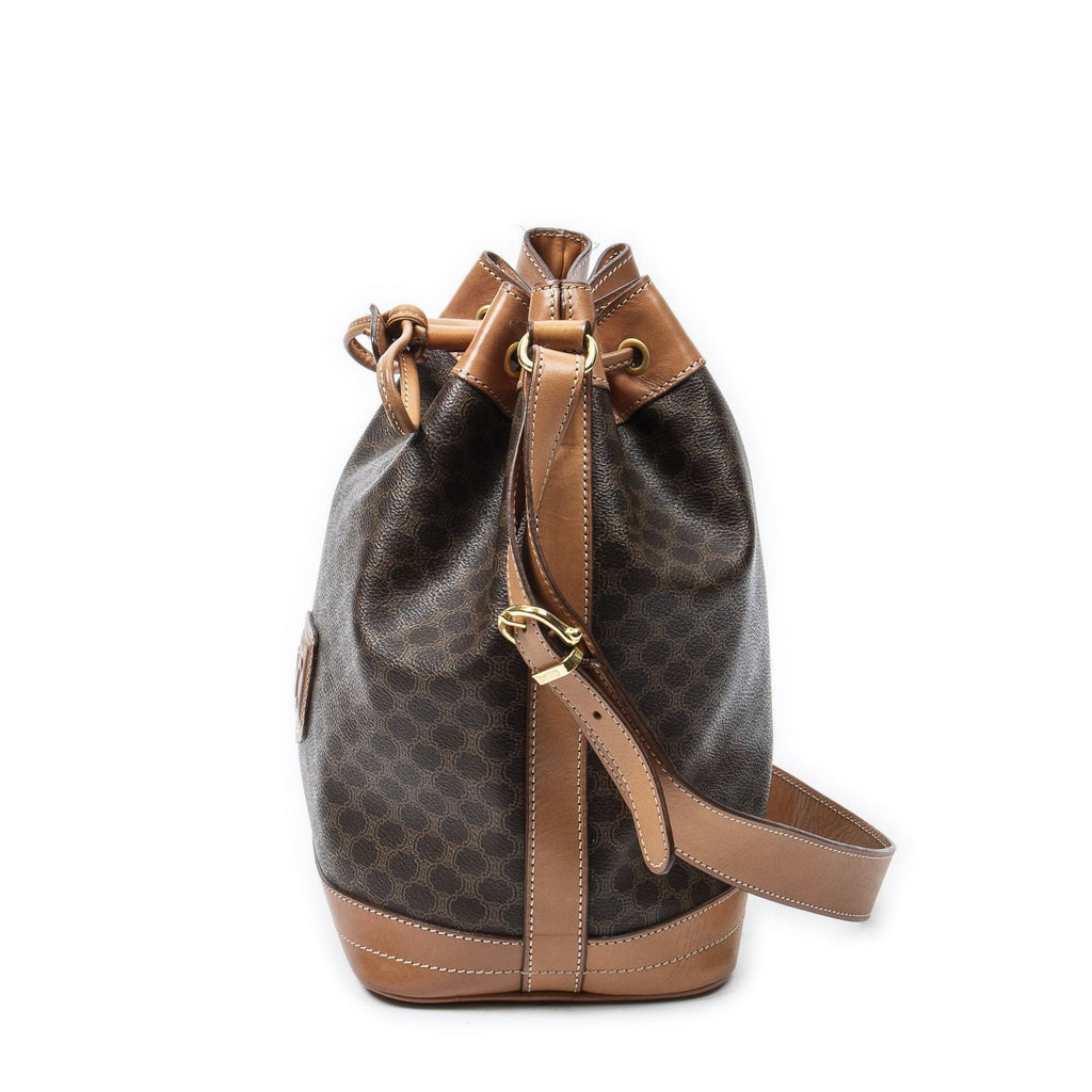 Celine Vintage Side Zip Bucket Tote Brown Macadam Canvas — view 3
