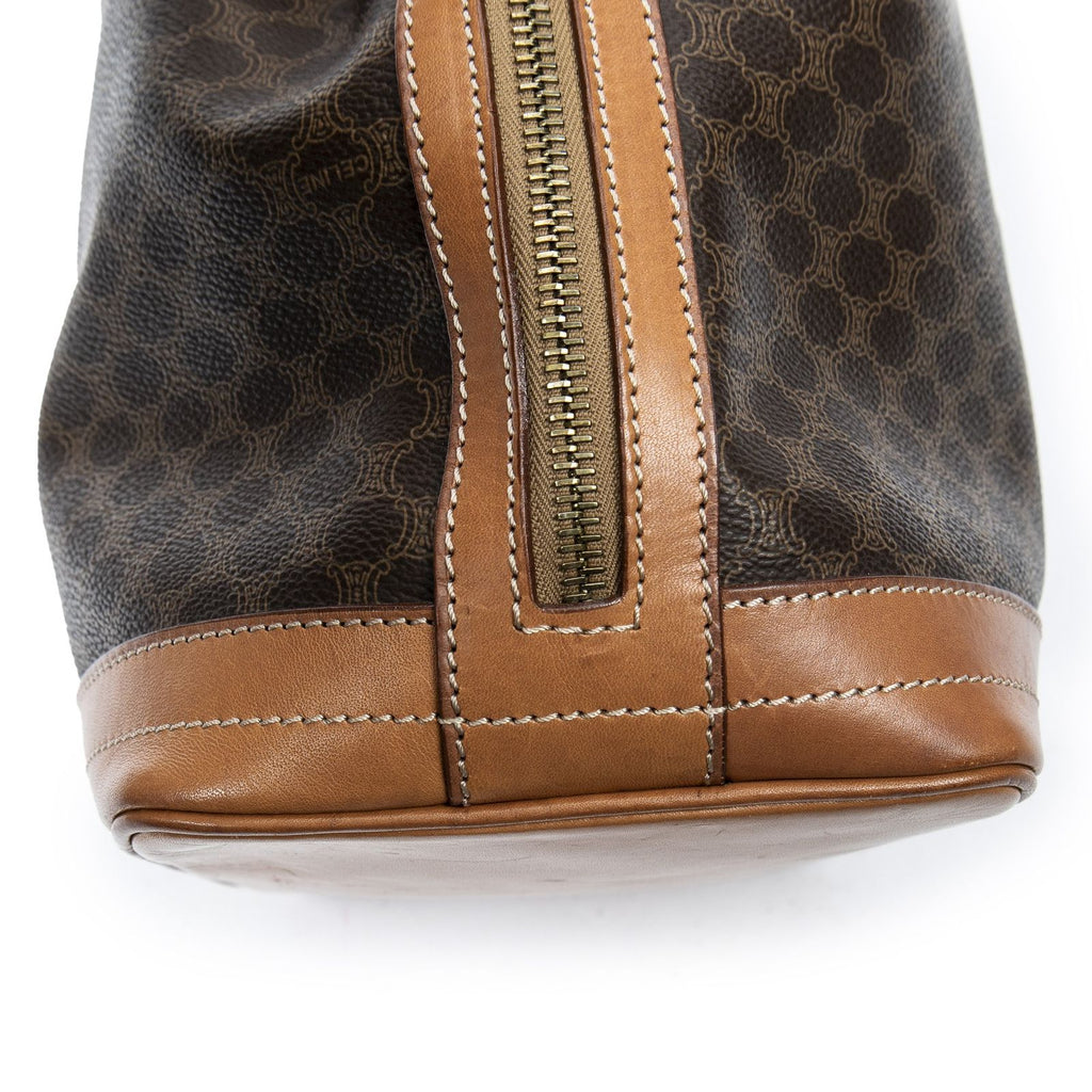 Celine Vintage Side Zip Bucket Tote Brown Macadam Canvas — view 8
