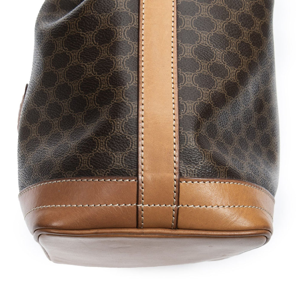 Celine Vintage Side Zip Bucket Tote Brown Macadam Canvas — view 7